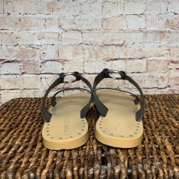 TOPSHOP HOORAY BLACK LEATHER SILVER RING SANDALS Sz 9.5 - Picture 3 of 9